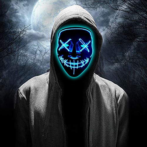 Máscara de Fantasia com LED Halloween, Carnaval, Cosplay - Azul - Owfeel