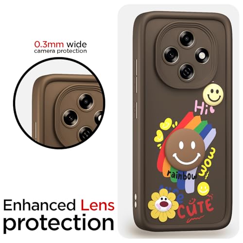 Image of Pikkme Back Cover for Oppo F31 Pro 5G | Soft Silicone| Cute Rainbow Smile & 3D Cartoon Flower Design | Shockproof Raised Camera Protection Bumper Case (Brown)