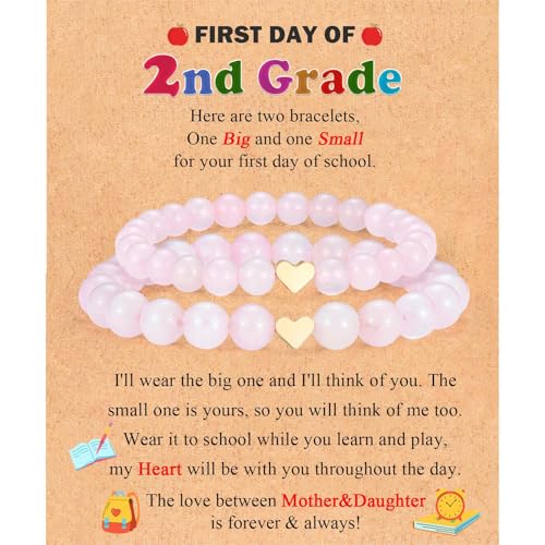 Image of Set of 2 Mother And Daughter First Day of School Kindergarten Preschool 1st /2nd Grade Back to School Bracelet Gifts, Christmas Valentines Mothers Day Easter Graduation Birthday Gifts for Girls Women