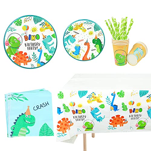 YIDOMDE Suministros para fiestas de dinosaurio, 16 invitados, 81 unidades, juego de suministros de fiesta de cumpleaños de dinosaurios, decoración de cumpleaños para niños, fiestas de cumpleaños Cover