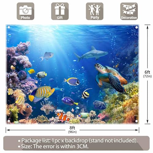 Luminora Stoff-Hintergrund Unter dem Meer, 2,4 x 1,8 m, Unterwasser-Ozean, Bunte Fische, Korallen, Aquarium-Hintergrund, Kinderparty-Dekorationen, für drinnen und draußen, Foto-Banner-Requisiten