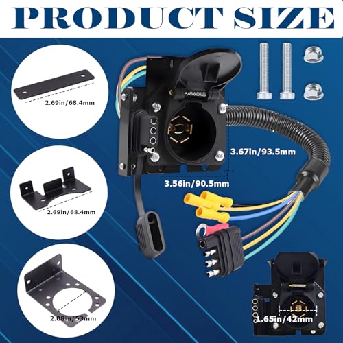 Image of 7 Way Trailer Plug 7 Pin to 4 Pin Trailer Adapter 7 Pin Trailer Connector, Vehicle-Side 4 Flat to Trailer-Side 7 Blade and 4 Pin Dual-Output Connector with Mounting Bracket for RV Truck