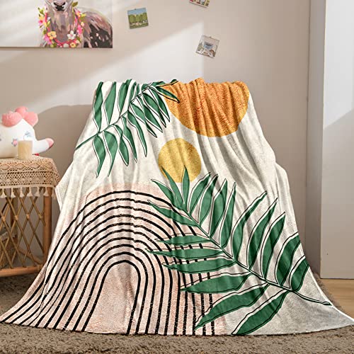 Bohemian Blanket,Abstract Botanical Sun Flannel Blanket,Adult Soft Flannel Comfort Blanket For Sofa Sofa Bed Office Bedroom Travel Camping,All Seasons,Warm And Comfortable 50X60 Inch #TOP2
