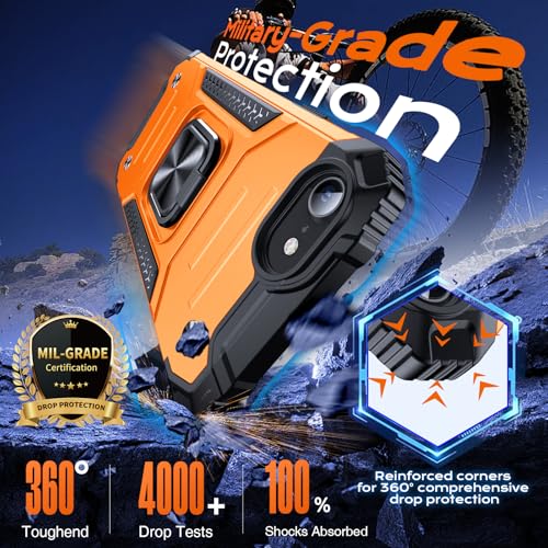 Image of Anqrp Heavy Duty Case for iPhone 17e /16e Case with Enhanced Ring Holder Grip Stand, Military Grade Shockproof Rugged Drop Protective Silicone Hard Slim iPhone 17e /16e Phone Case Cover,Orange