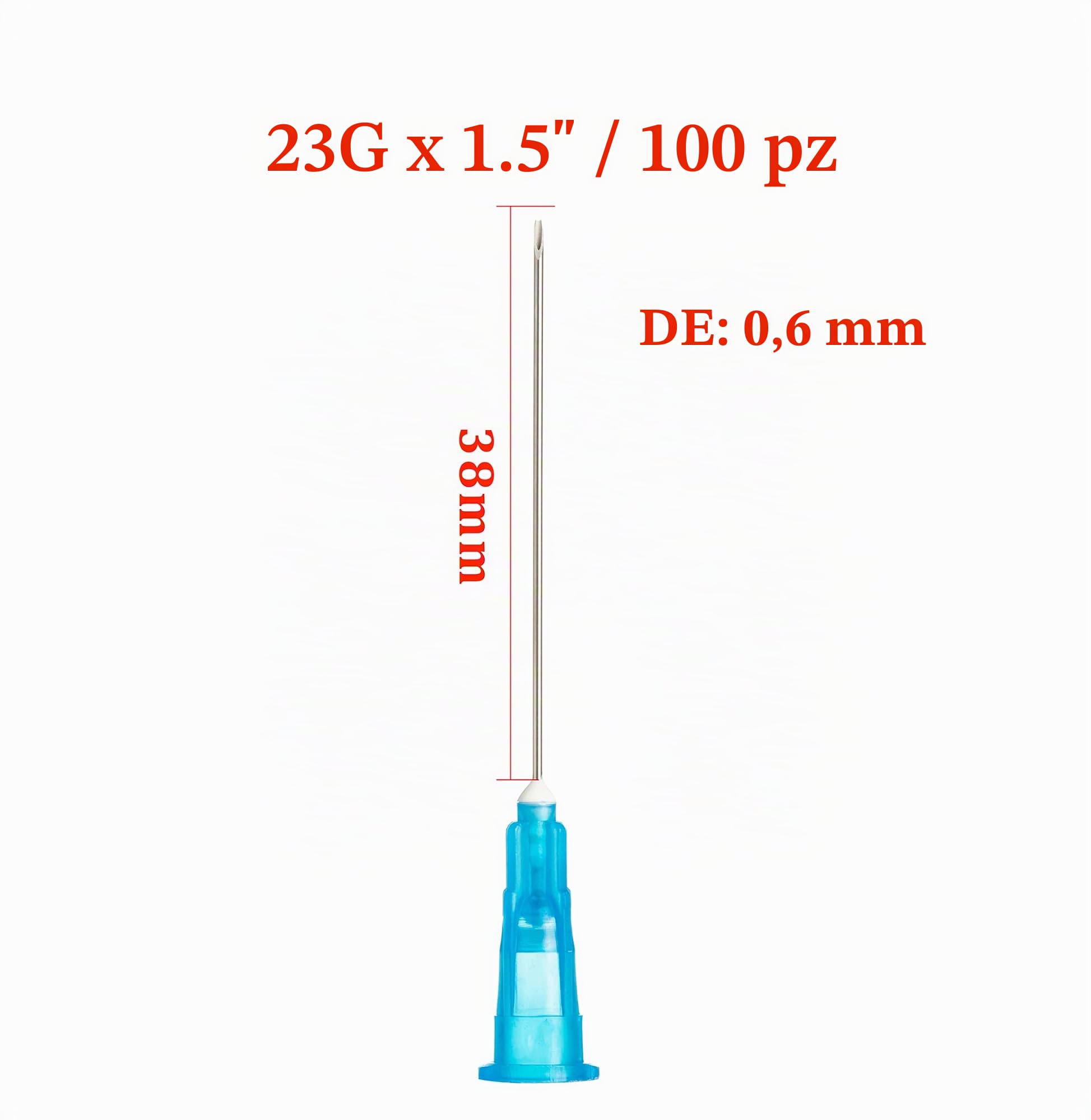 23G x 3,8 cm (0,60 x 38 mm), accessori di erogazione in acciaio inossidabile, 100 pezzi (23G)