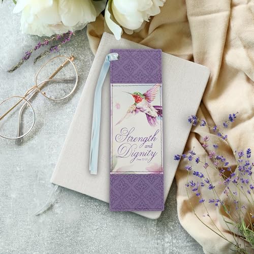Image of Christian Art Gifts Faux Leather Bookmark for Women: Strength & Dignity