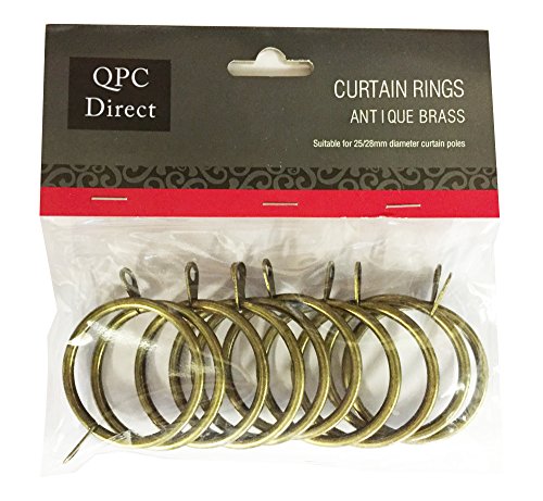 QPC Direct 42mm Diameter Large Heavy Duty Metal Curtain Rings, 10 PACK (Antique Brass)