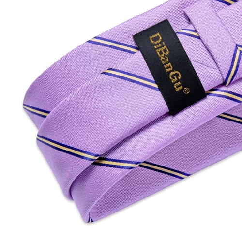 Image of DiBanGu Mens Tie Silk Plaid Striped Necktie and Pocket Square Cufflinks Tie Clip Set with Gift Box Formal Wedding Party