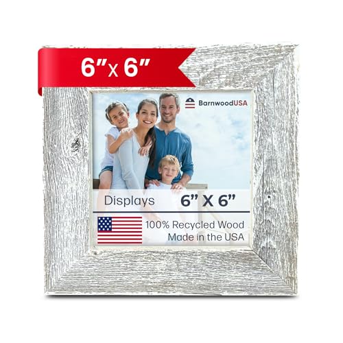 BARNWOODUSA Farmhouse 6x6 Picture Frame 1 1/2 inch Molding 100% Reclaimed Wood Rustic White Wash -  672713219095