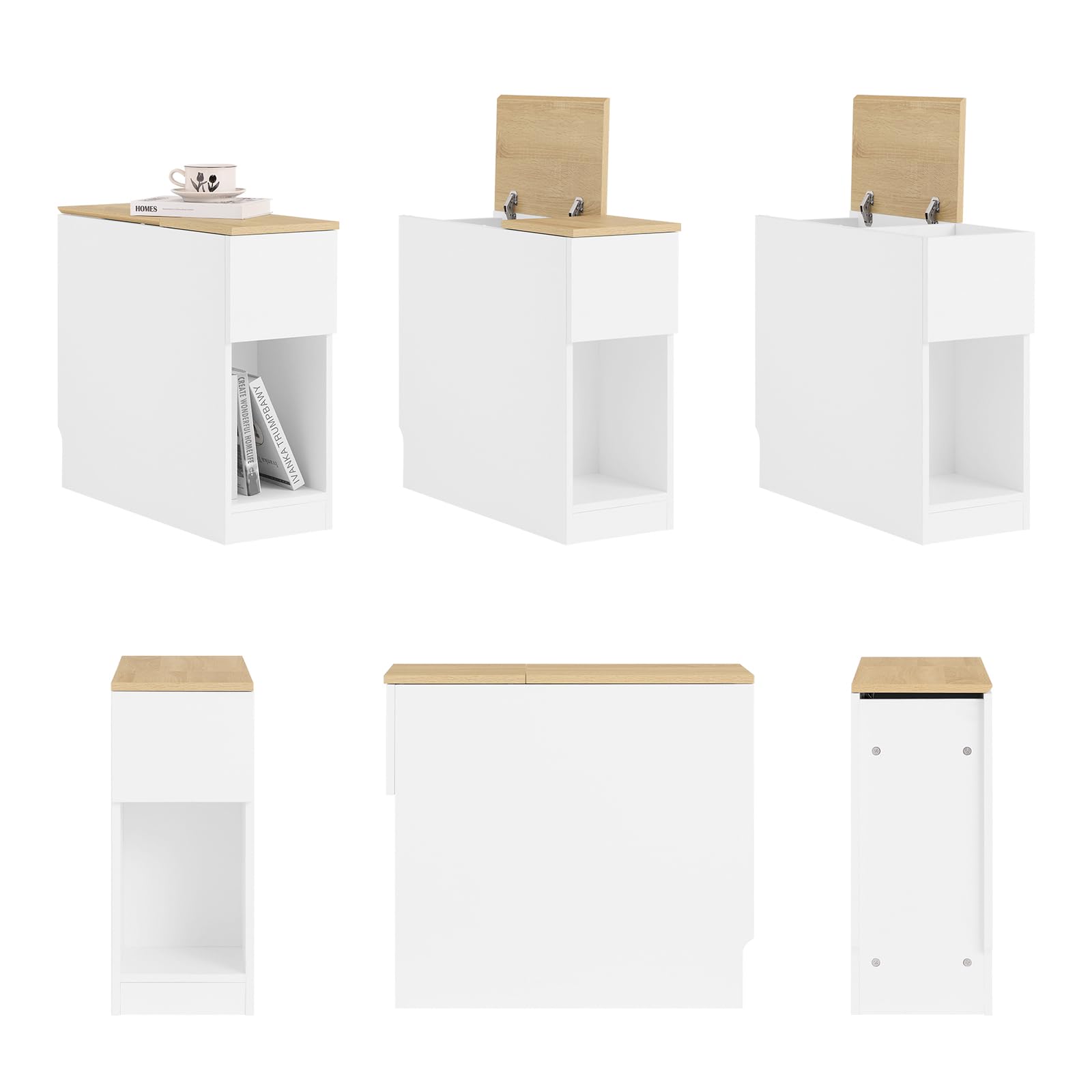 SoBuy Mesa Auxiliar Estrecha - Mesita de Noche con Estante de Almacenamiento y Cajones, Mesa de Noche Ahorra Espacio para Dormitorios Pequeños, 25 x 65 x 60 cm, Blanca y Natural - FBT162-WN
