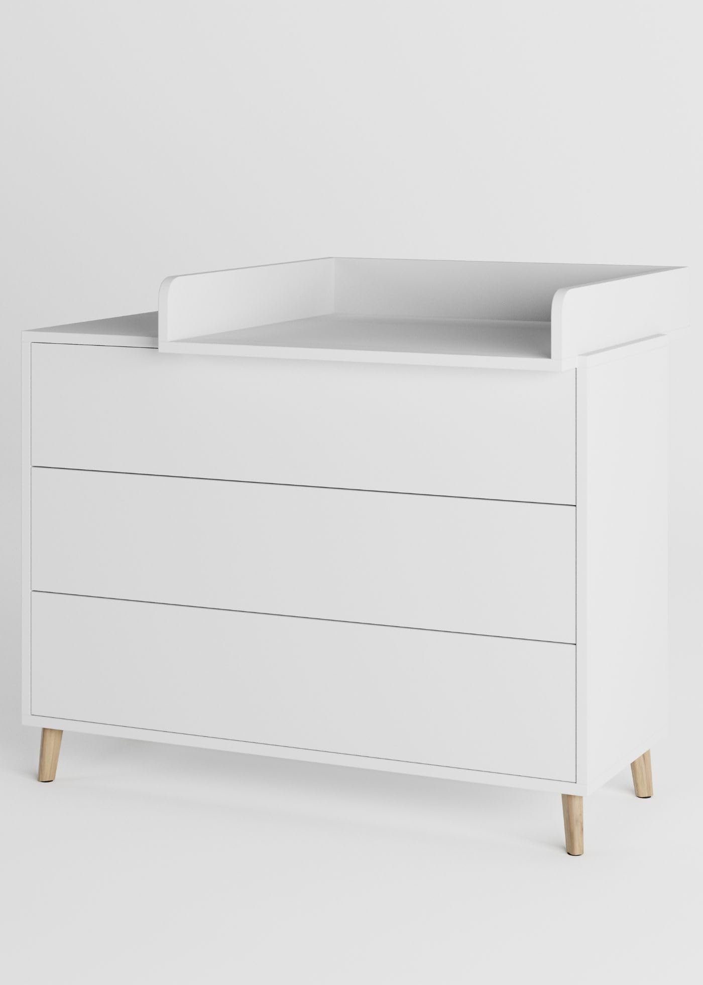 Sämann Wickelkommode EDEN – Push-to-Open, Touch-Close, abnehmbarer Wickelaufsatz & Schubladen mit Fächern (weiß)