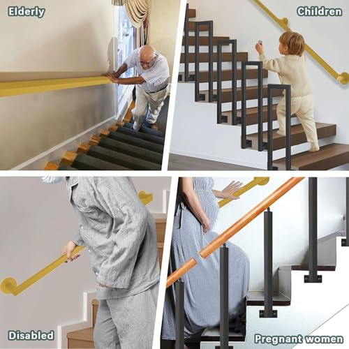 Barre d'appui escalier avec stabilité renforcée et design réglable doré de 2,5 m