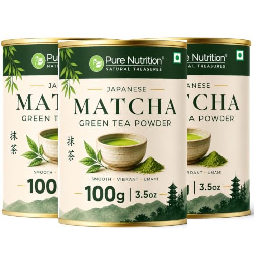 Image of Pure Nutrition Japanese Matcha Green Tea Powder | Matcha Green Tea for Weight Loss | Premium Culinary Grade Matcha for Latte, Smoothie & Baking | Smooth, Vibrant, Rich in Antioxidants | Natural Energy & Metabolism Support | Vegetarian (100g (Pack of 3))