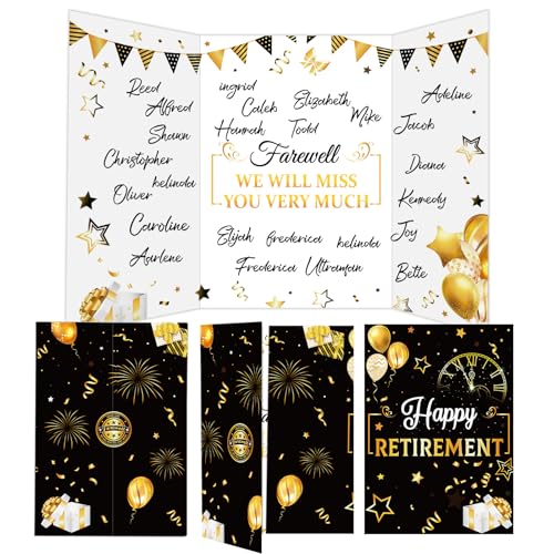 Farewell Guest Book Alternative Retirement Party Decorations Retired Signature Card Congrats Certificate Black Gold We Will Miss You Farewell Party Supplies Going Away Gifts for Men Women Coworkers