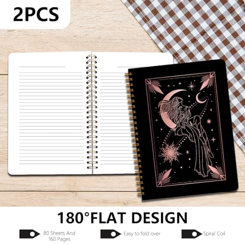 Image of 2 Pcs Zodiac Spiral Notebooks for Work, A5(8.3x5.8inch) Composition Notebook College Ruled Note Book, Moon Stars Hardcover Notepads Diary Lined Travel Journal for Writing, Astrology Gifts for Women