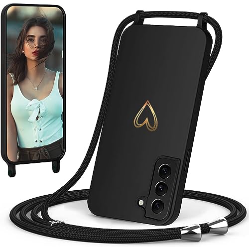 CaseLover Coque avec Cordon pour Samsung Galaxy S21, Coque de Cellulaire Corde Silicone Étui en Motif Coeur avec Réglable Collier Téléphone Chaîne Lanyard...