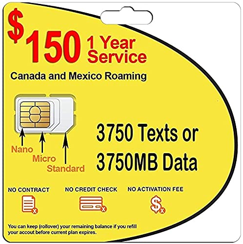 Speedtalk Mobile 1 Year Prepaid SIM Card for 4G GSM Devices - Rollover 3750 Text (SMS) or Data (MB)