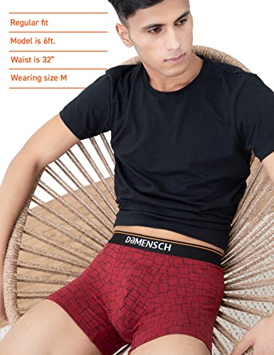 Image of DAMENSCH Regular Fit Printed Cotton Blend Trunk Underwear Anti-Bacterial Moisture Wicking Breathable Microfibre Waistband Deo-Cotton Trunks for Men