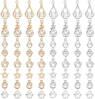 PandaHall 64pcs 8 Style Cubic Zirconia Alloy Charms Silver Gold Crystal Pendant Charms Choker Tiny Dangle Charms for Necklace, Bracelet, Earring Making