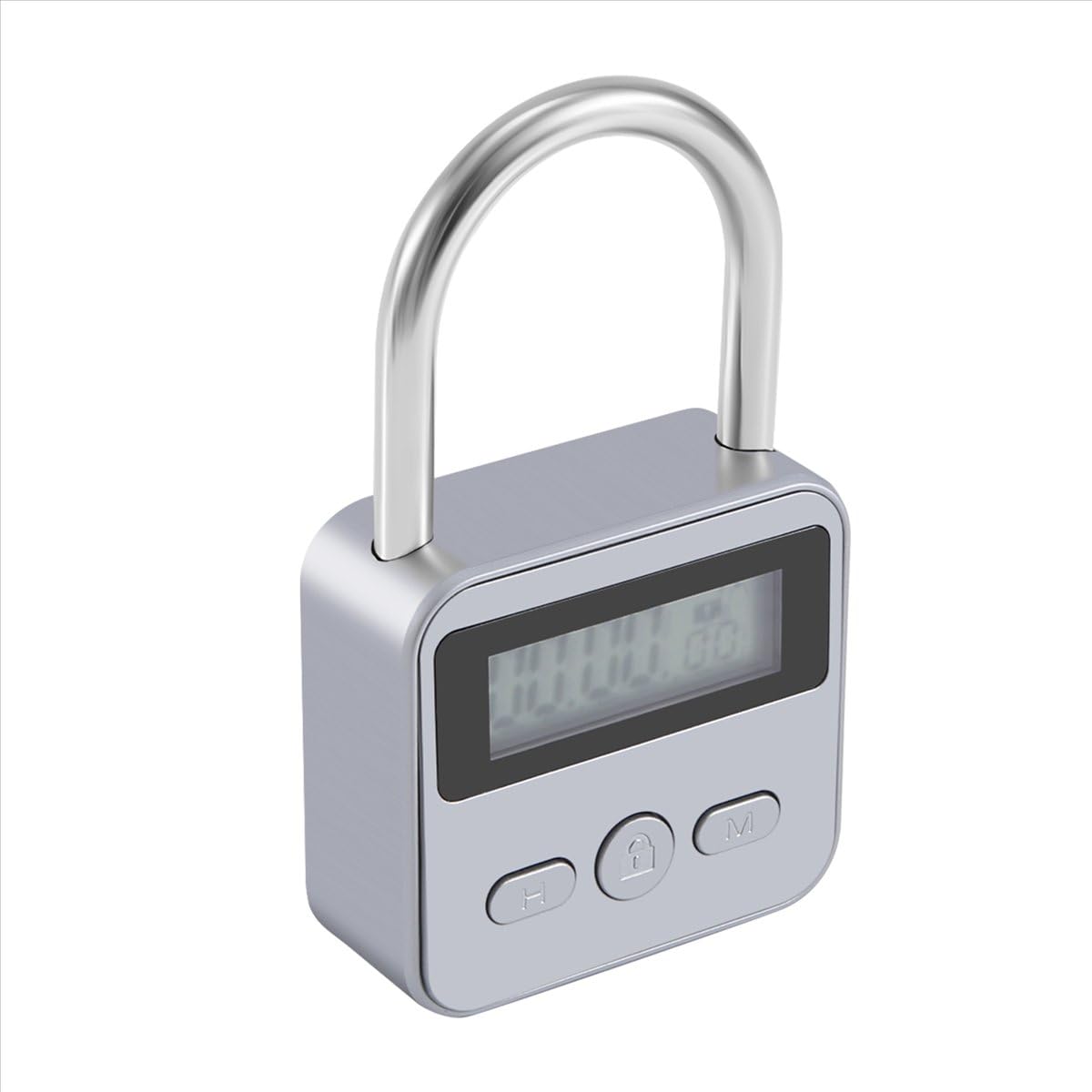 Candado electrónico de metal temporizador USB pantalla LCD plata