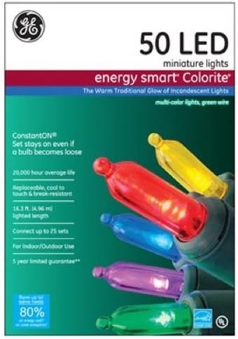 GE Nicolas Holiday GE97115 Energy Smart Colorite Miniature Lights, Multi Color Green Wire, 50 LED