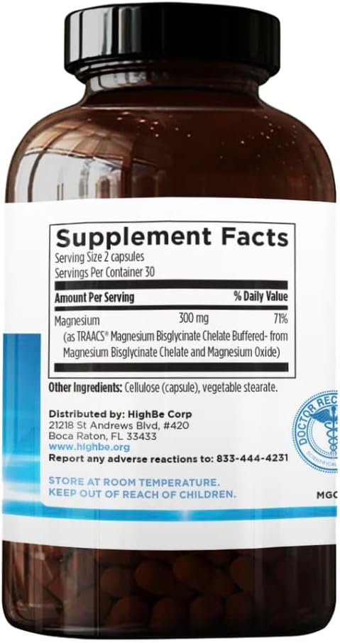 Magnesium Glycinate Supplement, 60 Vegetarian Capsules, Dietary Stress Support, Muscle Relaxation Formula