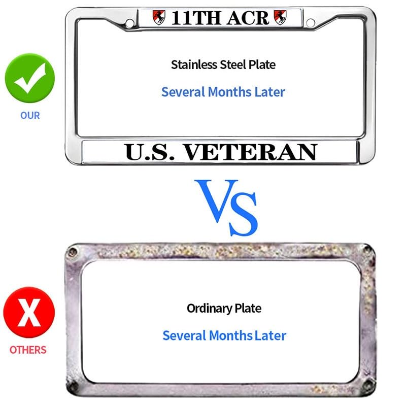Image of 11th ACR US Veteran License Plate Frame Metal Heavy Duty Car Tag Holder | 11th ACR US Veteran License Plate Frame Heavy Duty Metal Car Tag Cover Holder Fit US Standard Auto Trucks Cars Accessories