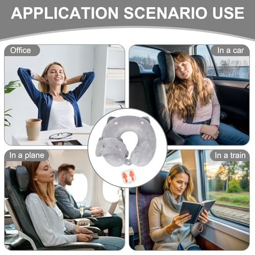 DecorDwell Almohada De Viaje, Cojín para Cuello Viaje Niño, Almohada De Espuma con Memoria, Almohada Cervicales Y Cuello De Viaje, con Máscara De Ojos Y Tapones, para Niños Y Adultos - imagen 7