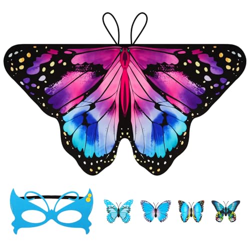 Aomig Asas de borboleta menina, disfarce de asas de borboleta, disfarce meninas com máscara e forquilha, macio e respirável, para o Natal carnaval festa Páscoa Cosplay, roxo e curto