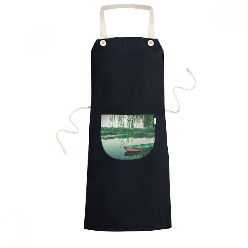 Tablier de cuisine feuille de saule noir de 70x67 cm avec grande poche de chef