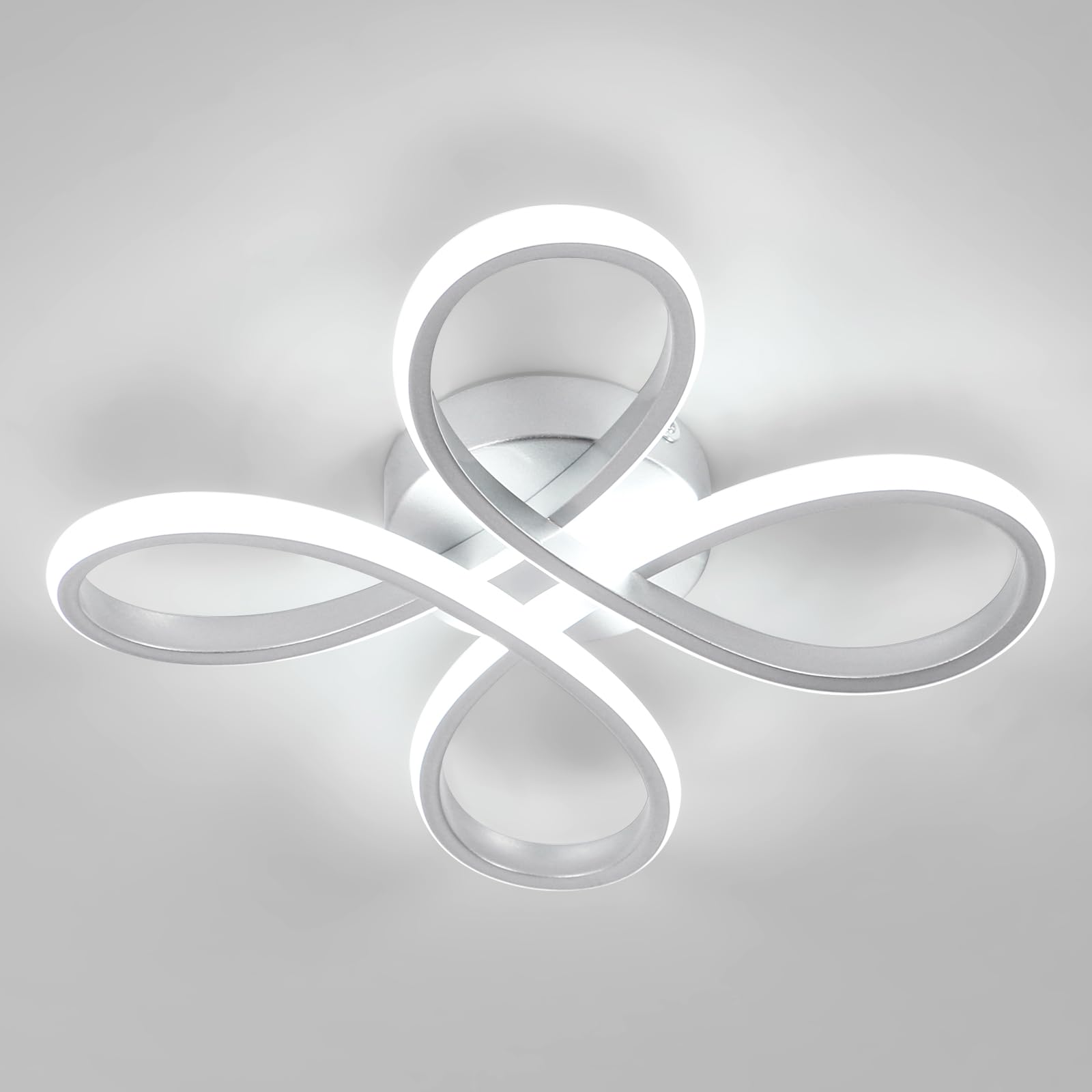 Lámpara de Techo Moderna, 30W 3375LM Plafón LED Techo 30CM | Diseño Forma de Flor, Lamparas de Techo LED Moderno Plata para Dormitorio Cocina Sala de Estar Pasillo, Blanco Frío 6500K