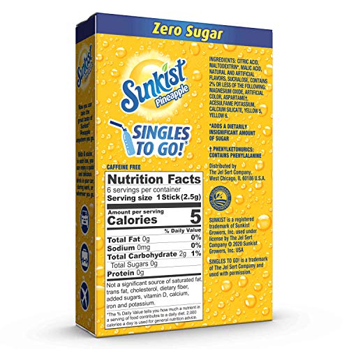 Image of Singles To Go! Sunkist Soda Drink Mix, Pineapple, 72 Packets