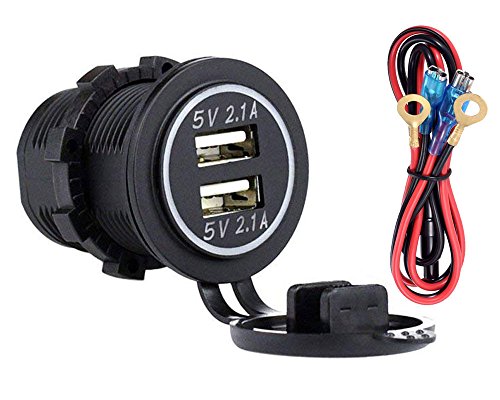 Dual USB 4.2A Charger Socket 12V/24V Waterproof Power Outlet for Car Boat Marine Motorcycle (White LED)