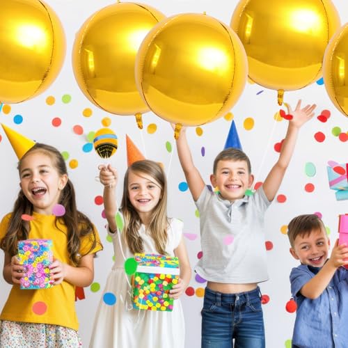Image of Laacky's Large Foil Balloons, 360 4D Round Mylar Balloons, 22 Inch, 6 Pack for Gold Party Decorations, New Year 2025