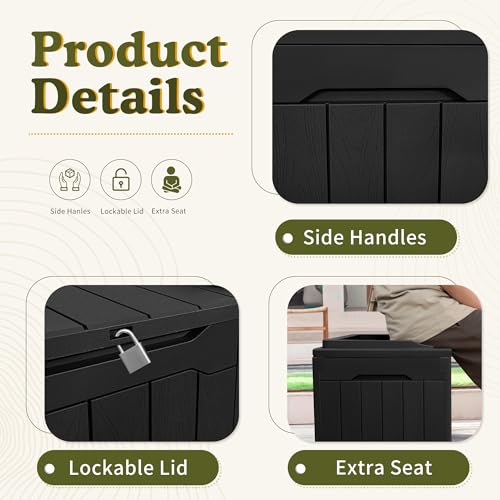 Image of Devoko 31 Gallon Waterproof Outdoor Storage Box Resin Deck Box Lockable and UV Resistant for Patio Furniture,Garden Tools (Black)