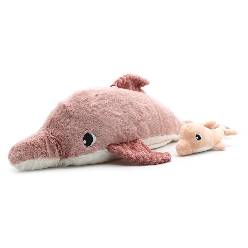 Les Déglingos Les Ptipotos by Tofou Le Delfin Maman Baby - Soft Toy - Very Soft Birth - Pink - 54 cm