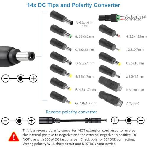 Image of SHNITPWR Adjustable Universal Power Supply DC 4V~24V 3A 5A 6A 144W AC /DC Adapter with USB C Charger PD 100W 100V-240V AC to DC Converter Variable Power Adapter 24V,14 Tips,Alligator Clip Power Cable