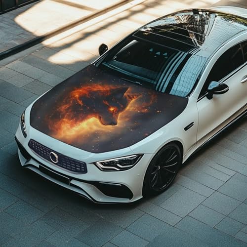 Image of Car Hood Cover,Men Outdoor Car Hood Cover Protector Suitable Most Automotive Sedans Trucks Pickup Sports Cars,Car Accessories Wolf Fire Print