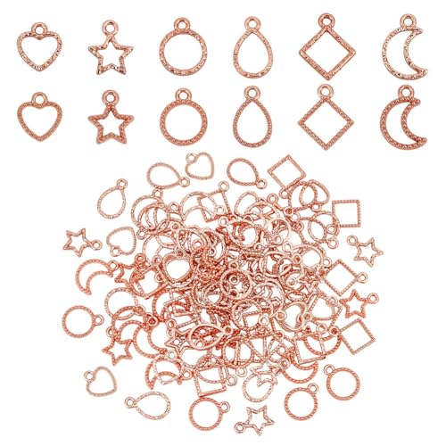 AHANDMAKER 120Pcs Open Back Bezel Charms, 12 Styles Rose Gold Hollow Frame Charms