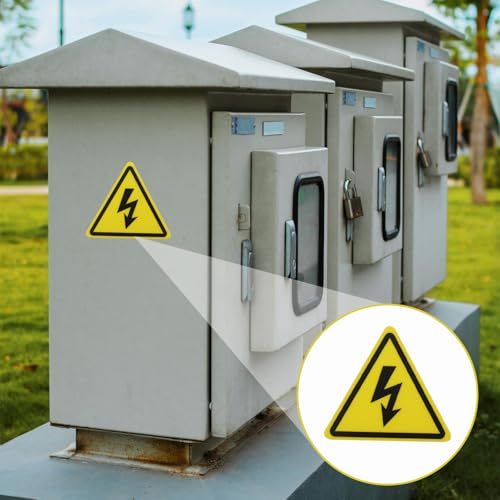 6er-Pack Elektro Warnschild Aufkleber, Hochwertige Folie mit Starkem Kleber, Warnung vor Elektrischer Spannung, Geeignet für Innen und Außenbereich, Gelb mit Blitz-Piktogramm