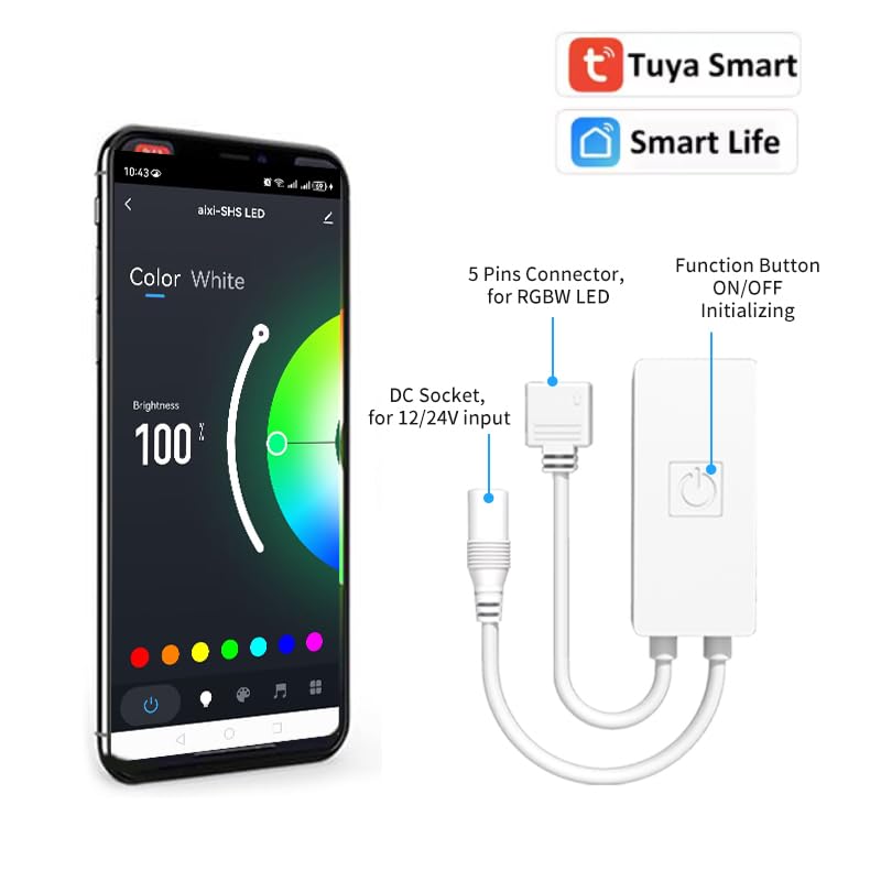 Aixi WiFi RGBW Smart LED Controller – Kompatibel Mit Alexa & Google Assistant, Dimmbar, Per App Steuerbar