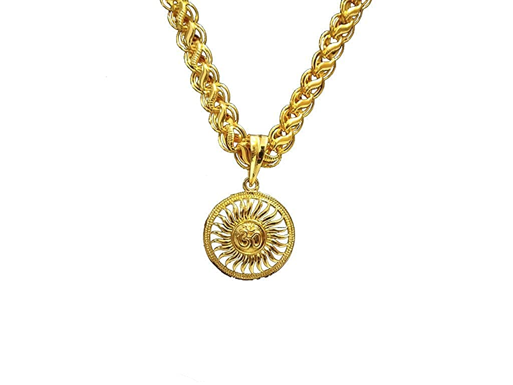 PIHOO ENTERPRISE GOLD PLATED PENDANT AND CHAIN FOR MEN OR BOYS OM ROUND GOLDEN & koyali chain