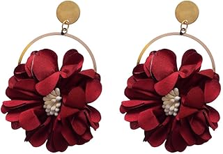 حلق ستانلس ستيل على شكل زهرة للنساء - بورجندي