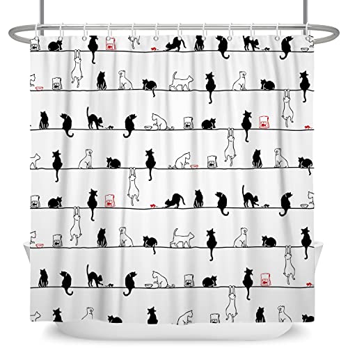 Ttincceer 71x71inch Black White Cat Shower Curtain with Hook Cute Simple Kitten Bath Curtain Black White Animal Funny Pet Shower Curtains Waterproof Bathtub Curtain - Image 4