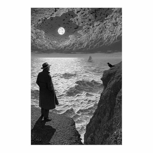 Affiche noir et blanc océanique XENIOU 80x120cm sans cadre pour salon