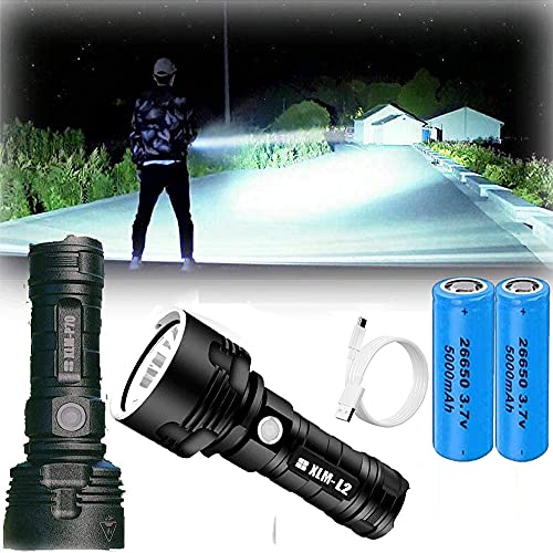 Linternas Led Alta Potencia Cabeza XLM P70 LED Linterna - 30000-100000 lúmenes de alta potencia, 3 modos Super brillante linterna impermeable, USB Rechargeable...