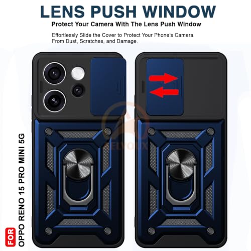 Image of Armor Bumper Back Cover Case for Oppo Reno 15 Pro Mini 5G Rotating Camera Cover, Ring Holder & Kickstand | Heavy Duty & 360 Degree Protection Oppo Reno 15 Pro Mini 5G Back Cover (Blue)