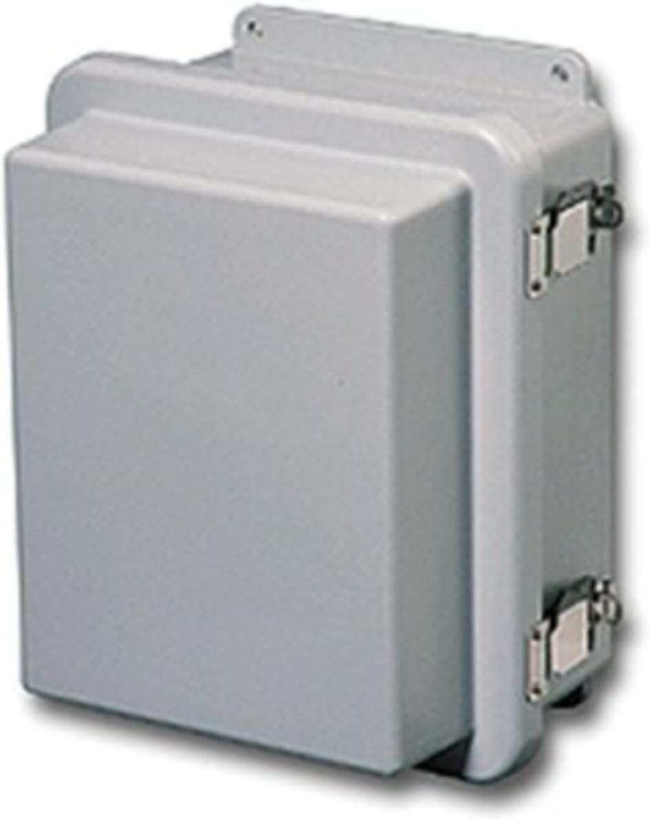 STAHLIN RJ1412HPL (2) Quick-Release LATCHES, 14 X 12 X 7IN (HXWXD), Fiberglass Reinforced Polyester, Gray, NEMA 1/3R/4X/6P/12, Padlock HASP and Staple., Raised Single-Door, Wall Mount