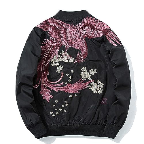 Image of XYXIONGMAO Phoenix Hand Embroidery Personality Japanese hip hop streetwear windbreaker Flight Black Bomber Tactical Jacket