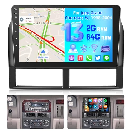 NHOPEEW Radio de Voiture 2+64G pour Jeep Grand Cherokee WJ 1998-2004 - Carplay sans Fil et Android Auto - Stéréo Android 13 de 9 Pouces avec WiFi EQ GPS...